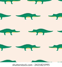 Seamless pattern with cute cartoon crocodiles. Funny baby print Suitable for children's fabrics, wrapping paper, children's wallpaper, textiles, packaging.