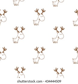 Seamless pattern with cute cartoon deer on  white background. Funny forest animals. Vector image. Children's illustration.