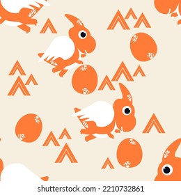 Seamless pattern cute cartoon dinosaur background. Flat vector illustration.