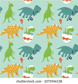 Seamless pattern with cute cartoon dinosaurs. Vector illustartion for your design.