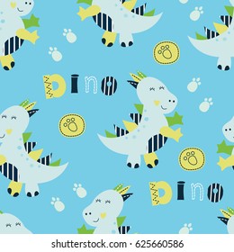 Seamless pattern with cute cartoon dinosaurs for scrapbook paper, wrapping, bedding pattern