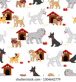 Seamless pattern with cute cartoon dog