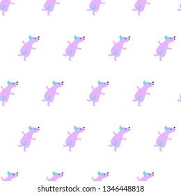 Seamless pattern with cute cartoon dog on the white background