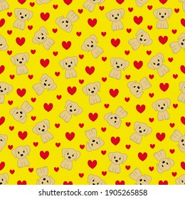 Seamless pattern with cute cartoon dog. Vector illustration.	
