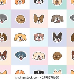 Nahtloses Muster mit einer Cute Cartoon Hund-Gesichtserkennung auf pastellplattiertem Design