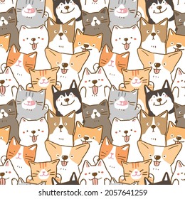 Seamless Pattern of Cute Cartoon Dog and Cat Illustration Design