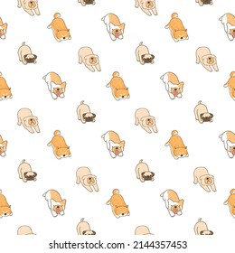 Seamless Pattern of Cute Cartoon Dog Design on White Background