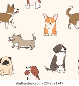 Seamless Pattern with Cute Cartoon Dog Design on Light Beige Color Background