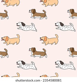 Seamless Pattern of Cute Cartoon Dog Design on Light Pink Background