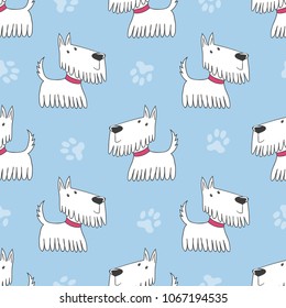 Seamless pattern with cute cartoon dogs. Vector childish background.