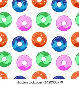 seamless pattern with cute cartoon donut design on white background