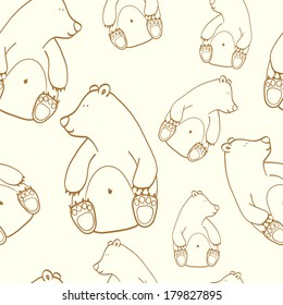 Seamless pattern with cute cartoon doodle bears. Hand drawn childish background.