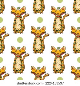 Seamless pattern with cute cartoon doodle cat. Cute vector animal illustration. It can be used in the textile industry