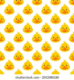 Seamless pattern with cute cartoon ducks isolated on white background