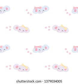 Seamless Pattern With Cute Cartoon Elephant Face Design On White Background
