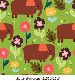 patrón impecable lindos elefantes de dibujos animados y plantas. dibujo de animales para impresión de tejidos, textiles