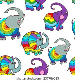 Seamless pattern of cute cartoon elephant style doodle