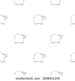 Seamless pattern with cute cartoon elephants on white background. Funny doodle animals wallpaper.