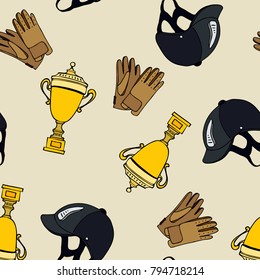 seamless pattern cute cartoon equestrian sport cupe gloves helme