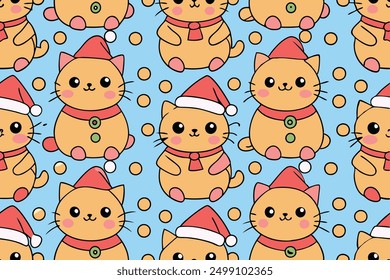 Seamless Pattern with Cute Cartoon Fat Cats Vector Illustration. Ideal for micro stock websites,this vector illustration is perfect for creating fun and whimsical designs, from wallpapers to textiles.