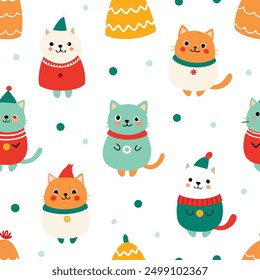 Seamless Pattern with Cute Cartoon Fat Cats Vector Illustration. Ideal for micro stock websites,this vector illustration is perfect for creating fun and whimsical designs, from wallpapers to textiles.