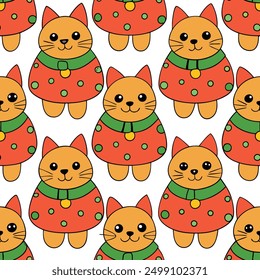 Seamless Pattern with Cute Cartoon Fat Cats Vector Illustration. Ideal for micro stock websites,this vector illustration is perfect for creating fun and whimsical designs, from wallpapers to textiles.