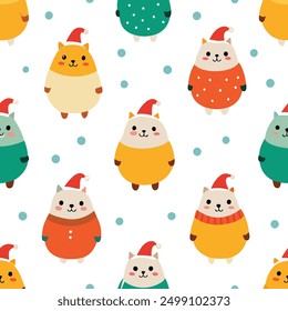 Seamless Pattern with Cute Cartoon Fat Cats Vector Illustration. Ideal for micro stock websites,this vector illustration is perfect for creating fun and whimsical designs, from wallpapers to textiles.