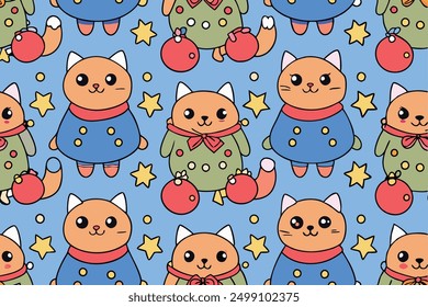 Seamless Pattern with Cute Cartoon Fat Cats Vector Illustration. Ideal for micro stock websites,this vector illustration is perfect for creating fun and whimsical designs, from wallpapers to textiles.