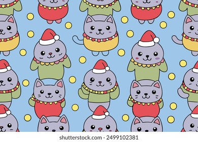 Seamless Pattern with Cute Cartoon Fat Cats Vector Illustration. Ideal for micro stock websites,this vector illustration is perfect for creating fun and whimsical designs, from wallpapers to textiles.