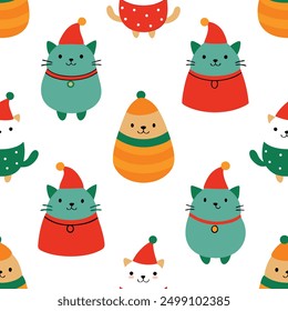 Seamless Pattern with Cute Cartoon Fat Cats Vector Illustration. Ideal for micro stock websites,this vector illustration is perfect for creating fun and whimsical designs, from wallpapers to textiles.