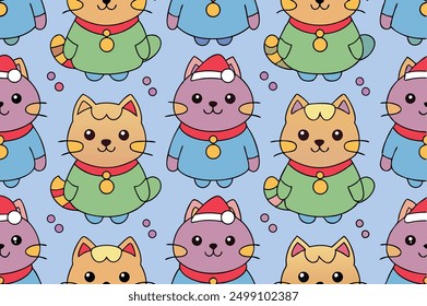 Seamless Pattern with Cute Cartoon Fat Cats Vector Illustration. Ideal for micro stock websites,this vector illustration is perfect for creating fun and whimsical designs, from wallpapers to textiles.