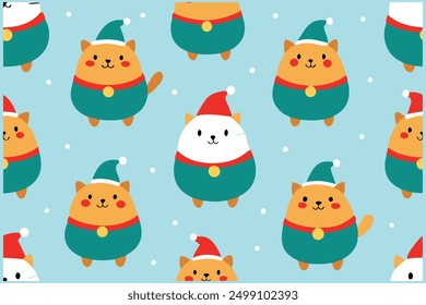 Seamless Pattern with Cute Cartoon Fat Cats Vector Illustration. Ideal for micro stock websites,this vector illustration is perfect for creating fun and whimsical designs, from wallpapers to textiles.