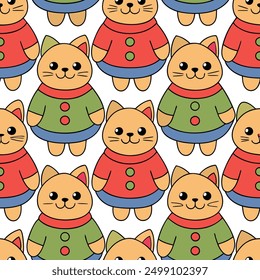 Seamless Pattern with Cute Cartoon Fat Cats Vector Illustration. Ideal for micro stock websites,this vector illustration is perfect for creating fun and whimsical designs, from wallpapers to textiles.