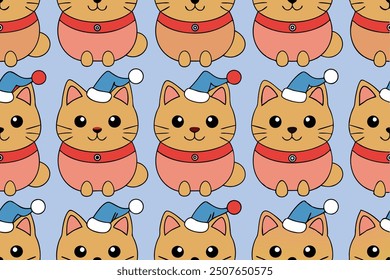 Seamless Pattern with Cute Cartoon Fat Cats Vector Illustration. Ideal for micro stock websites,this vector illustration is perfect for creating fun and whimsical designs, from wallpapers to textiles.