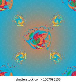 Seamless pattern with cute cartoon fishes. Fishes in blue, beige and gray colors. Vector illustration.