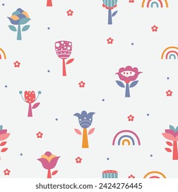 Seamless pattern of cute cartoon floral illustration