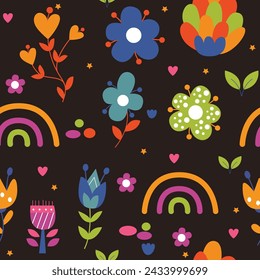 Seamless pattern of cute cartoon floral illustration