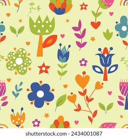 Seamless pattern of cute cartoon floral illustration