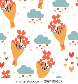 Bouquet flowers wrapping paper in cartoon style Vector Image