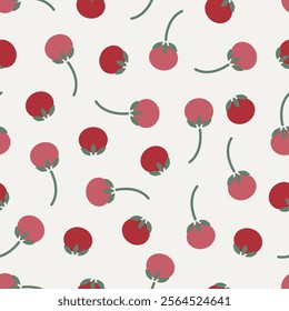 Seamless pattern with cute cartoon flower with dots and green leaves. Motifs scattered random. Spring or summer print for fabric, wrapping, textile, wallpaper, card, paper gift, phone case, stationery