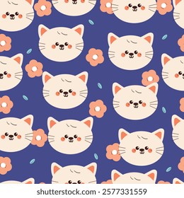 seamless pattern cute cartoon with flower and leaves. cute animal pattern for wallpaper, background and gift wrap paper