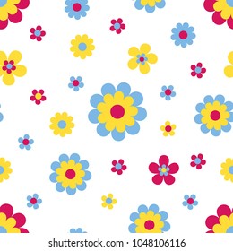 Seamless pattern with cute cartoon flowers