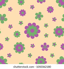 Seamless pattern with cute cartoon flowers