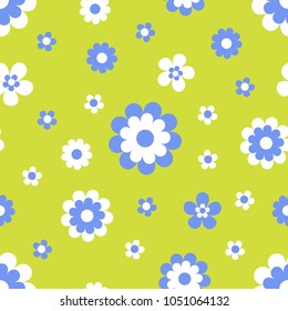 Seamless pattern with cute cartoon flowers