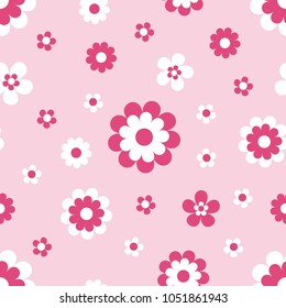 Seamless pattern with cute cartoon flowers