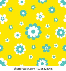 Seamless pattern with cute cartoon flowers
