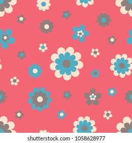Seamless pattern with cute cartoon flowers
