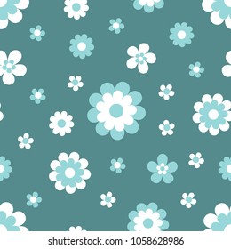 Seamless pattern with cute cartoon flowers