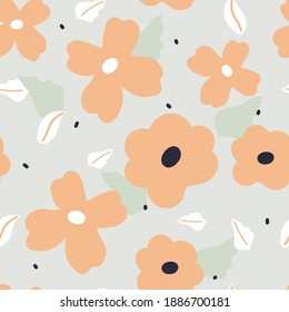 Seamless pattern with cute cartoon flowers for fabric print, textile, gift wrapping paper. colorful vector for kids, flat style