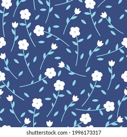 Seamless pattern with cute cartoon flowers and leaves for fabric print, textile, gift wrapping paper. colorful vector for textile, flat style